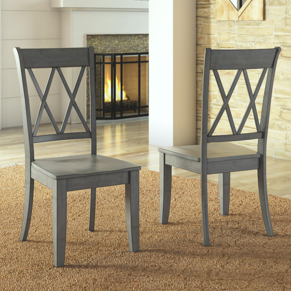 Arbor Hill X Back Wood Dining Chair, Set of 2, Antique Grey