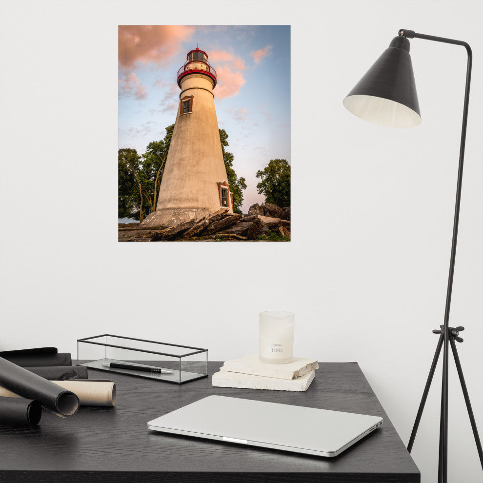 Marblehead Lighthouse at Sunset From the Shore Unframed Wall Art Prints, 16" X 20"