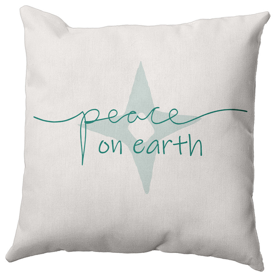 Mint Colored Peace on Earth Christmas Polyester Throw Pillow, 18"x18"