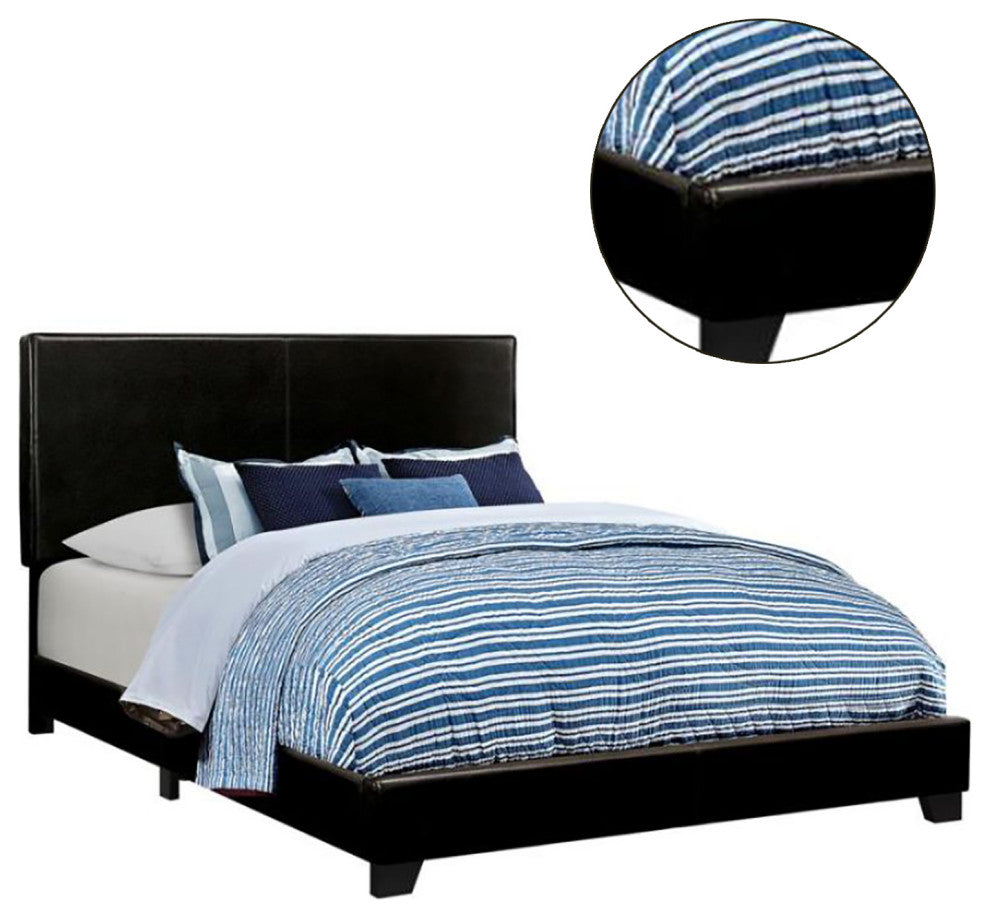 Leatherette Upholstered Bed, Full Size, Black
