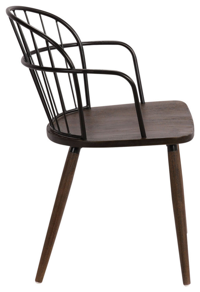 Bradley Steel Side Chair in Black  Finish and Black Brushed Wood, Walnut