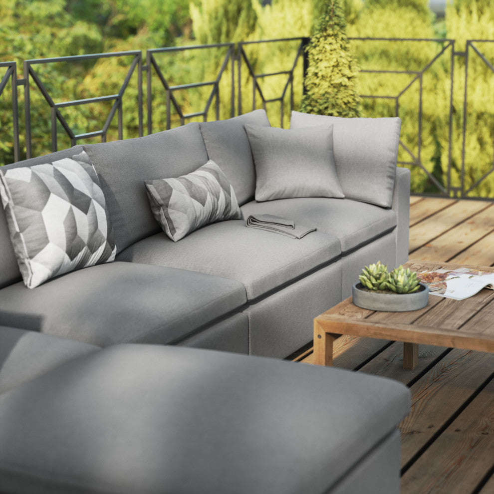 Modular Lounge Sectional Deep Sofa Set, Charcoal Gray, Modern, Outdoor