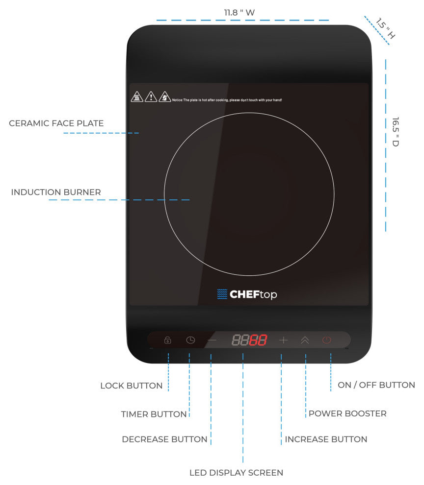 Cheftop Single Burner Induction Cooktop - Portable 120V Digital Ceramic Top 1300
