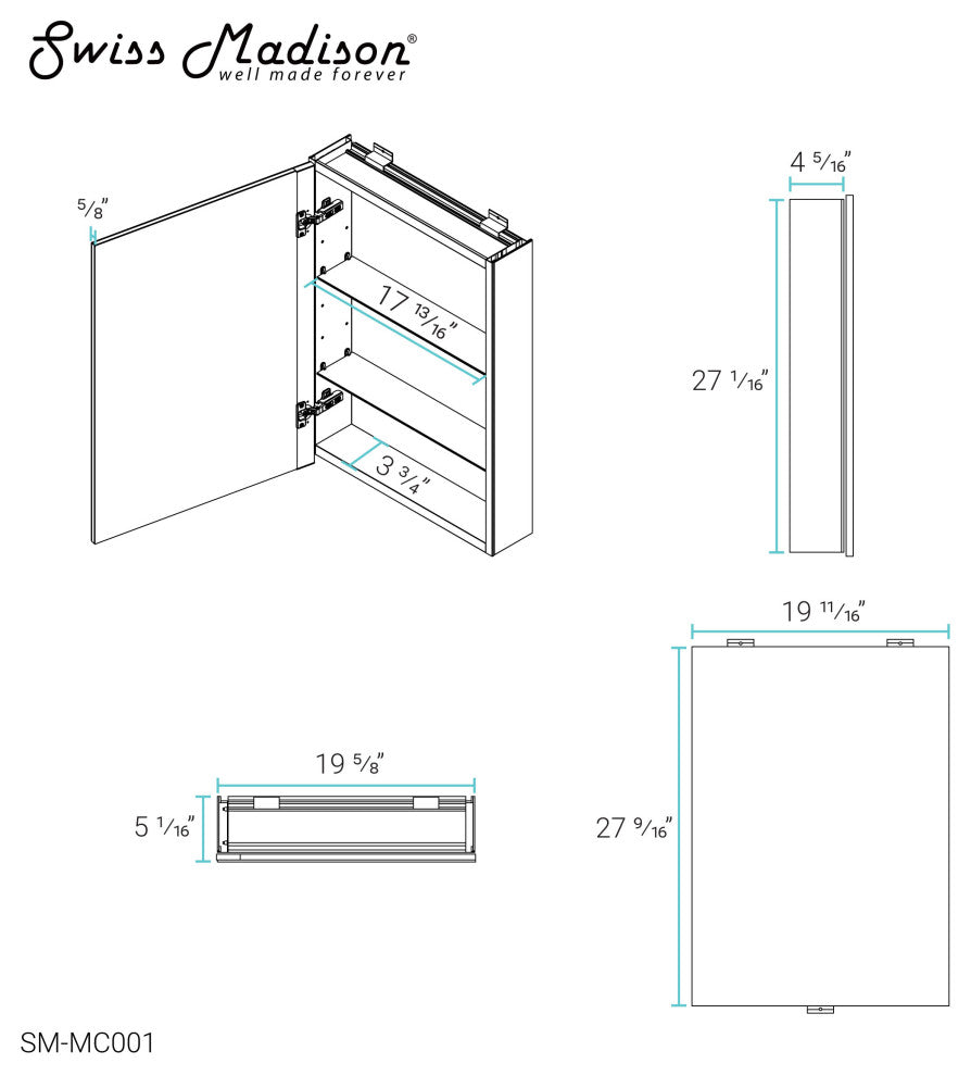 Cache 20"x30"Mirrored Aluminum Medicine Cabinet