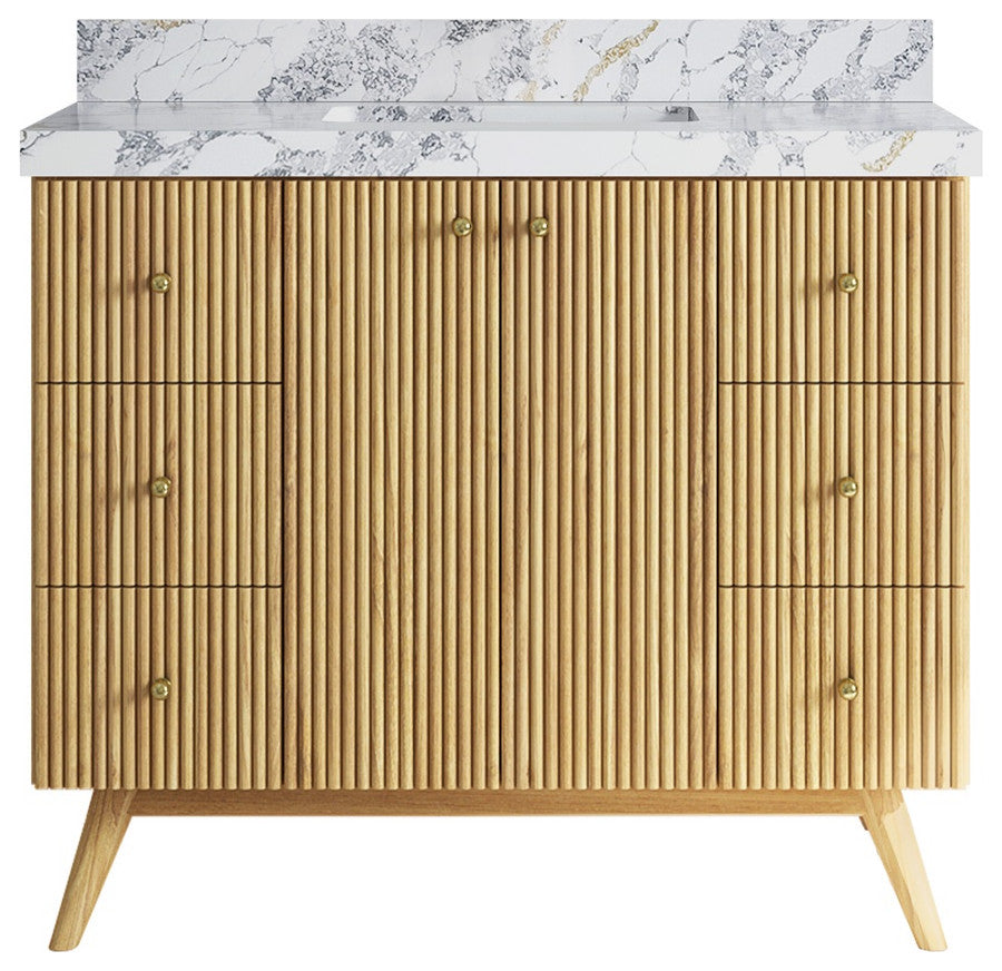 Pasadena 42" Single Sink Bath Vanity, Light Natural Teak 2" Calacatta Poanazzo