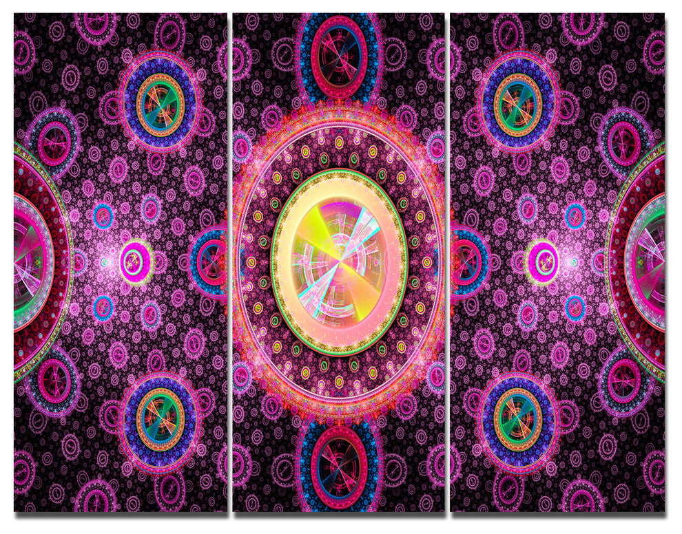 Bright Pink Psychedelic Relaxing Art, Abstract Canvas Art Print, 36x28, 3 Panels