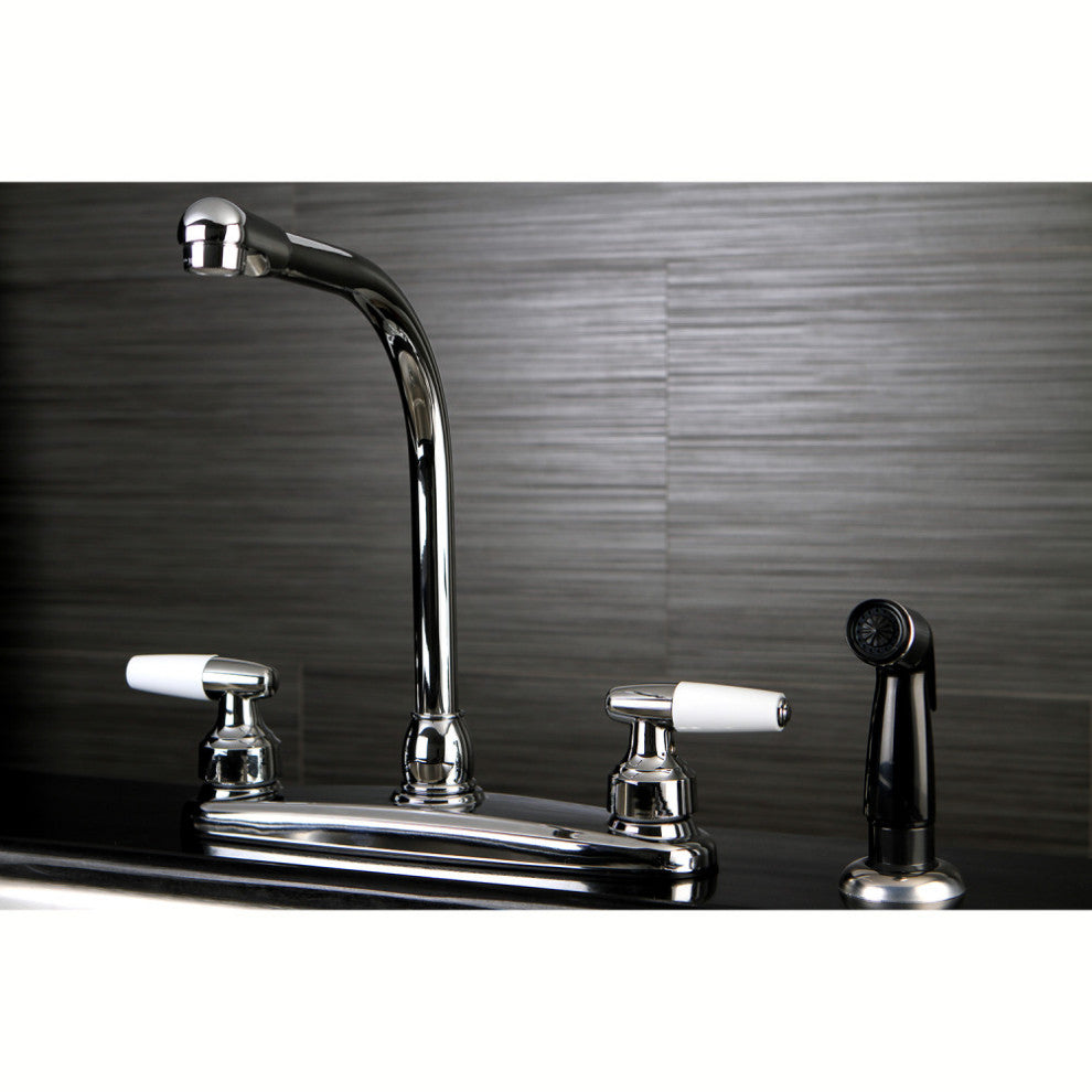 Kingston Brass 8" Centerset Kitchen Faucet With Sprayer, Polished Chrome