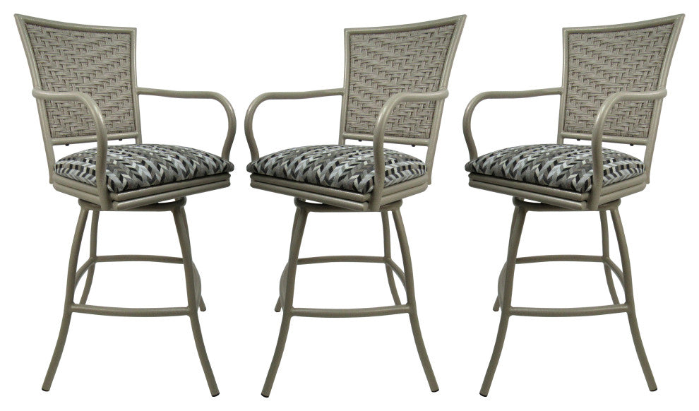 Set of 3, Outdoor/Indoor Erin Counter/Bar Stool, Simi Soft Gray on Beige, 26"