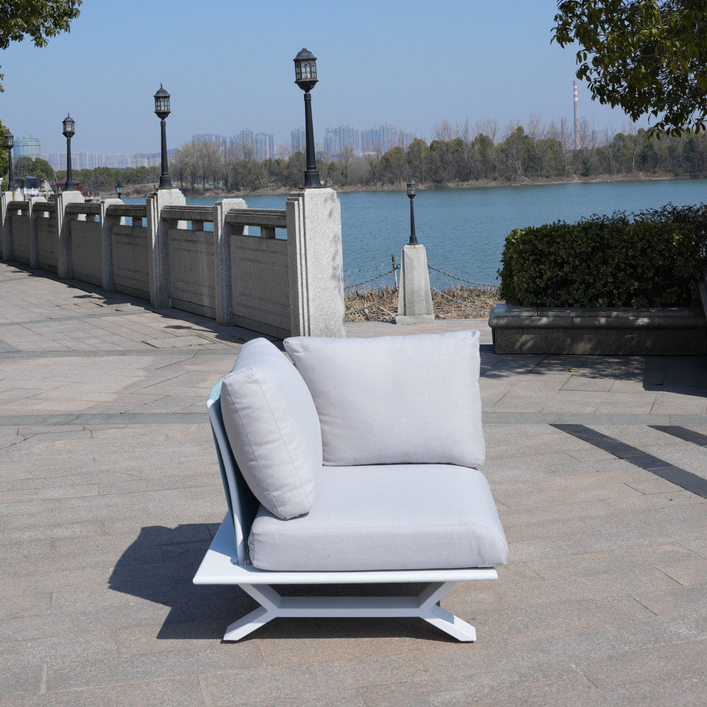 6 Piece Patio Aluminum Open Tube Sofa Set With Coffee Table, White
