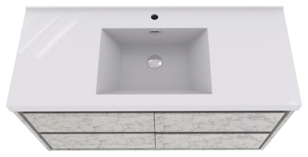 MOM 48" Wall Mounted Vanity With 4 Drawers and Acrylic Single Sink, Marble