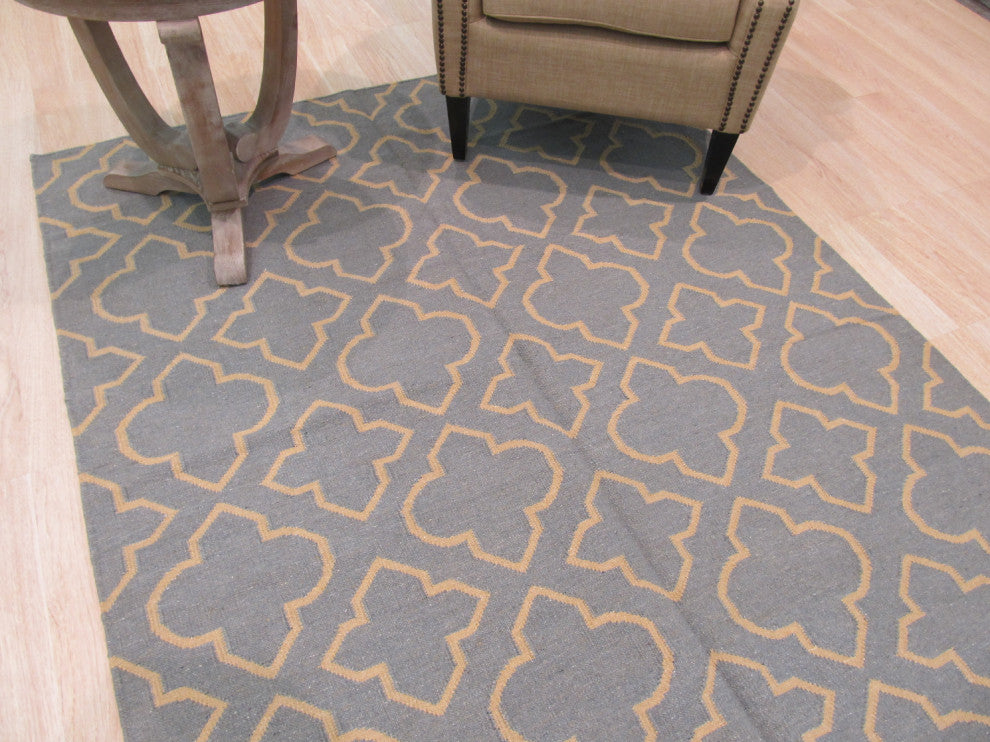 Blue Transitional Geometric Reversible Modern Moroccan Kilim Area Rug