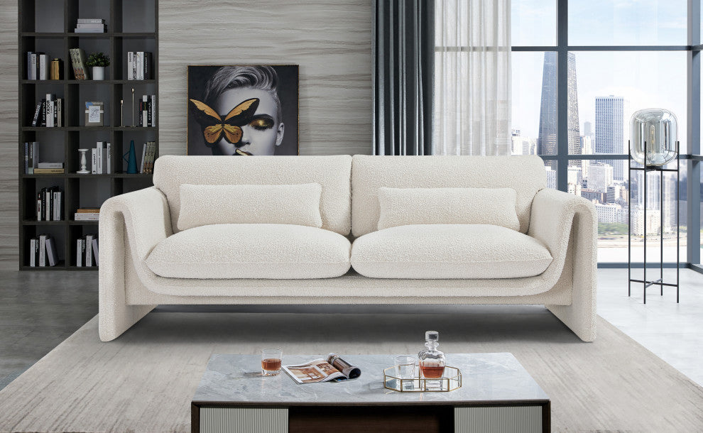 Stylus Boucle Fabric Upholstered Sofa, Cream