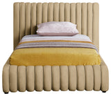 Nico Black Velvet Upholstered Bed, Camel, Twin