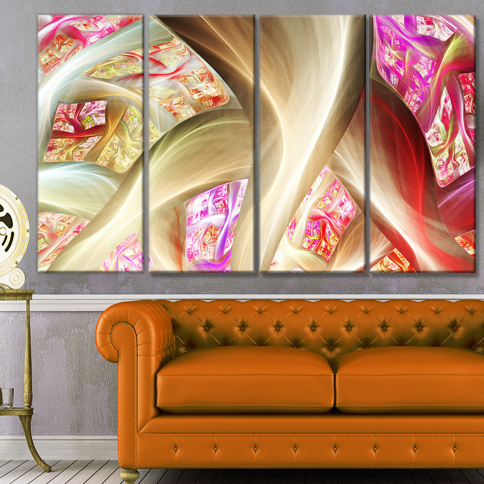 Golden Red Fractal Plant Stems, Abstract Canvas Art Print, 48"x28", 4 Panels