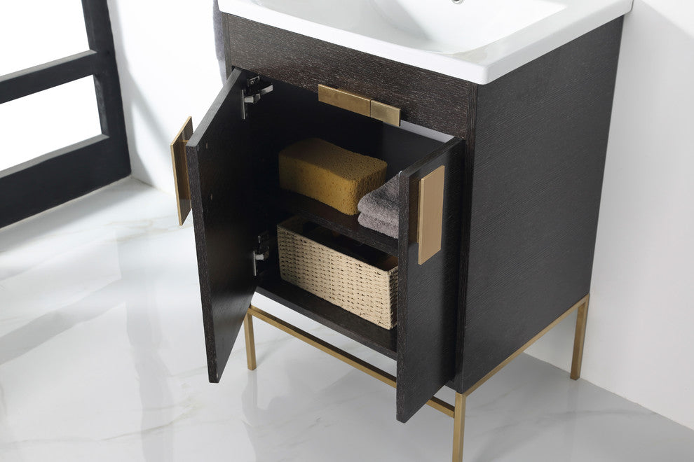 Bathroom Vanity Set, Black Oak Straight Grain, 24", Polished Chrome Hardware