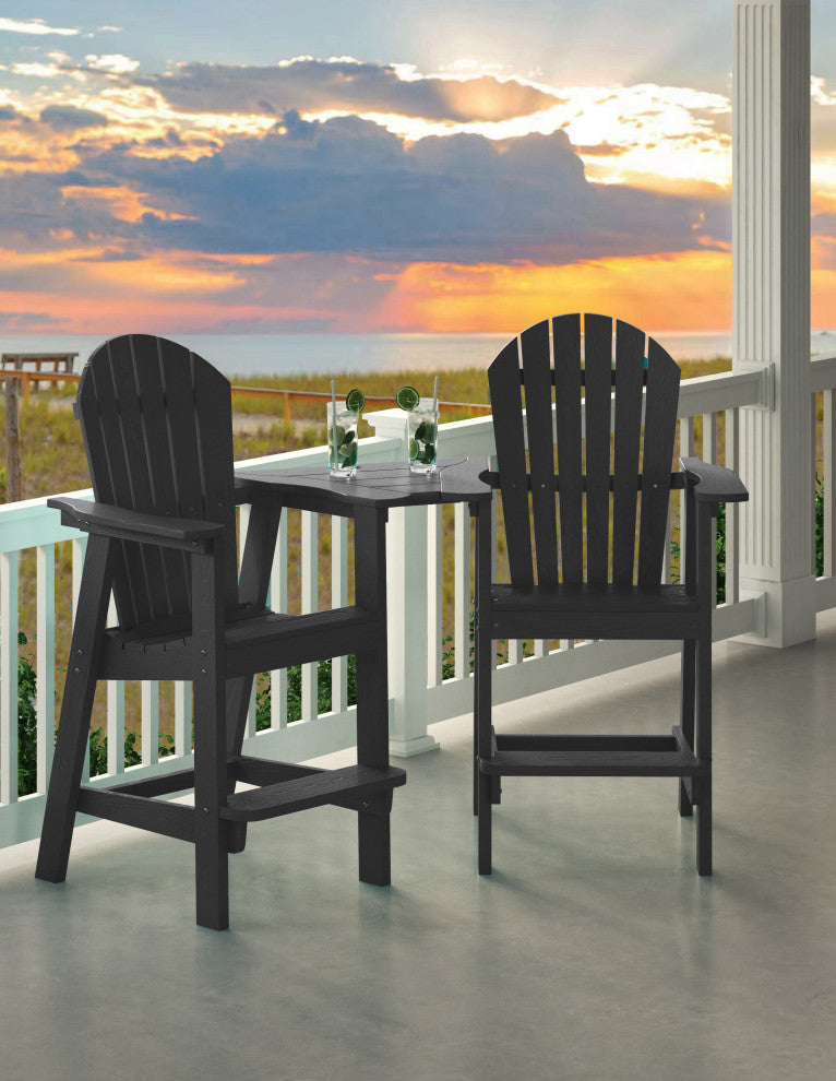 2 Pieces Outdoor Adirondack Chairs with Connecting Tray and Umbrella Hole, Black