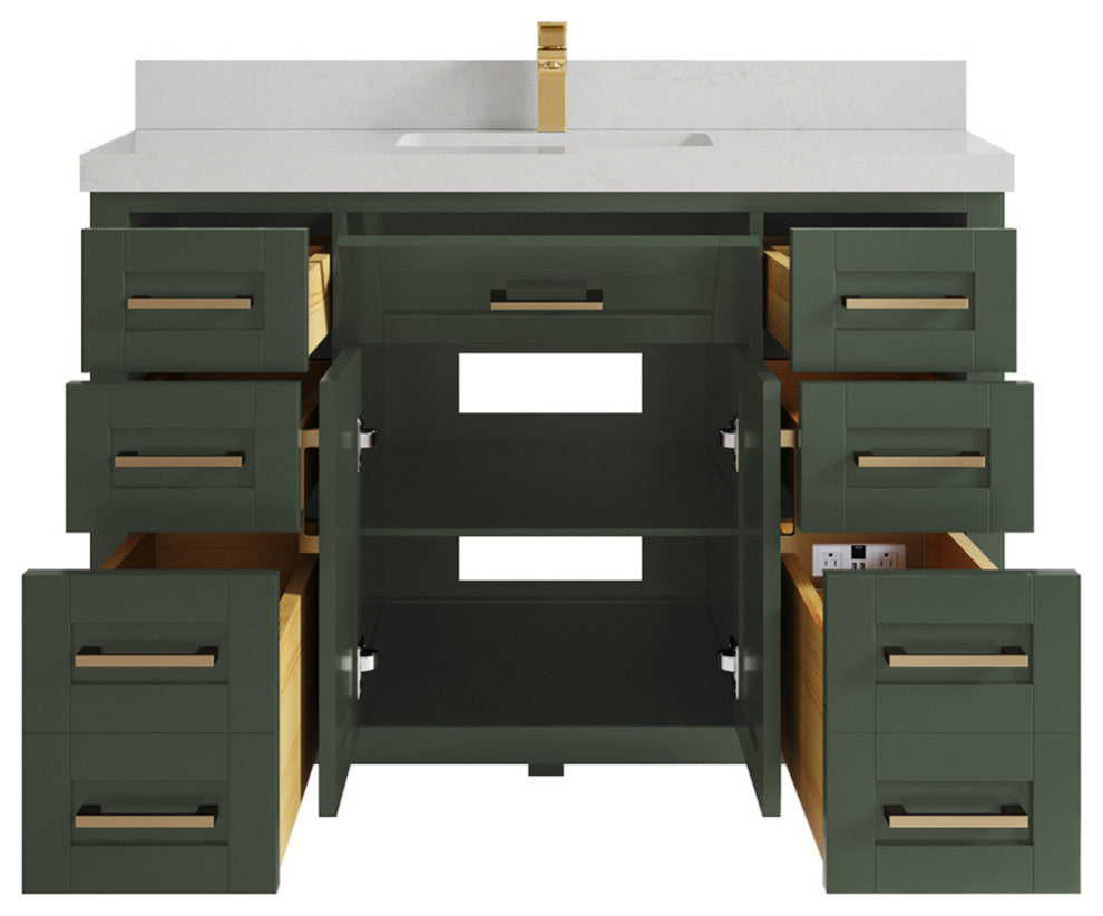 Cambridge 48 Single Sink Bath Vanity in Pewter Green 2" Carrara Quartz