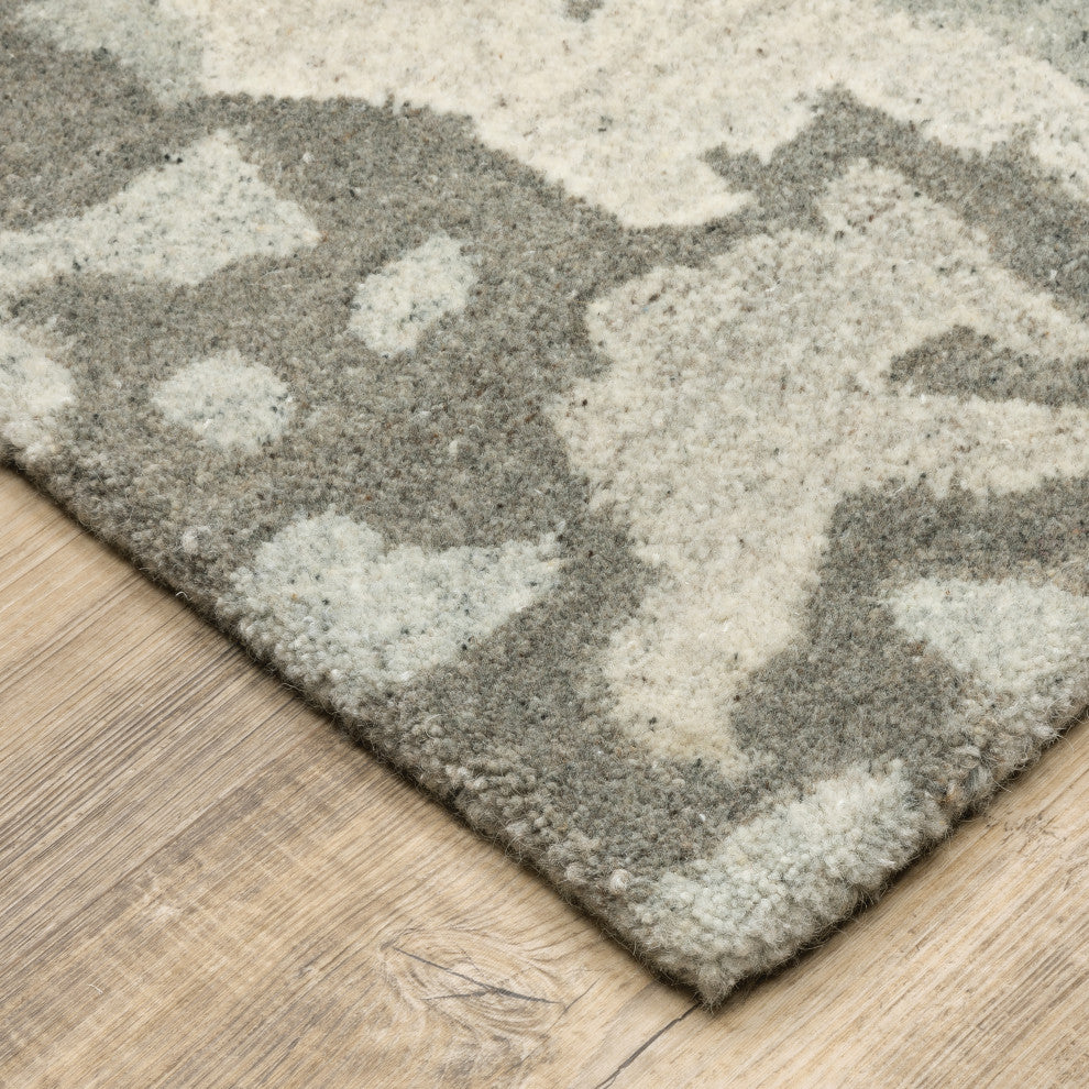 Athena Abstract Shadows Grey/ Charcoal Hand-Tufted Wool Rug 3'6" x 5'6"