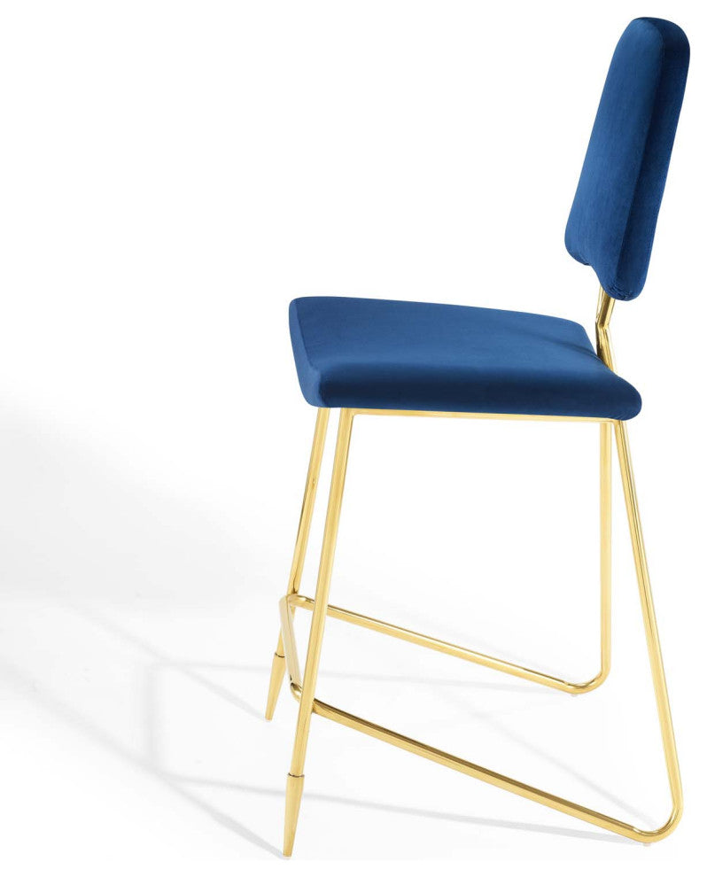 Bar Stool Chair Barstool, Velvet, Metal, Blue Navy, Modern, Bar Pub Cafe Bistro