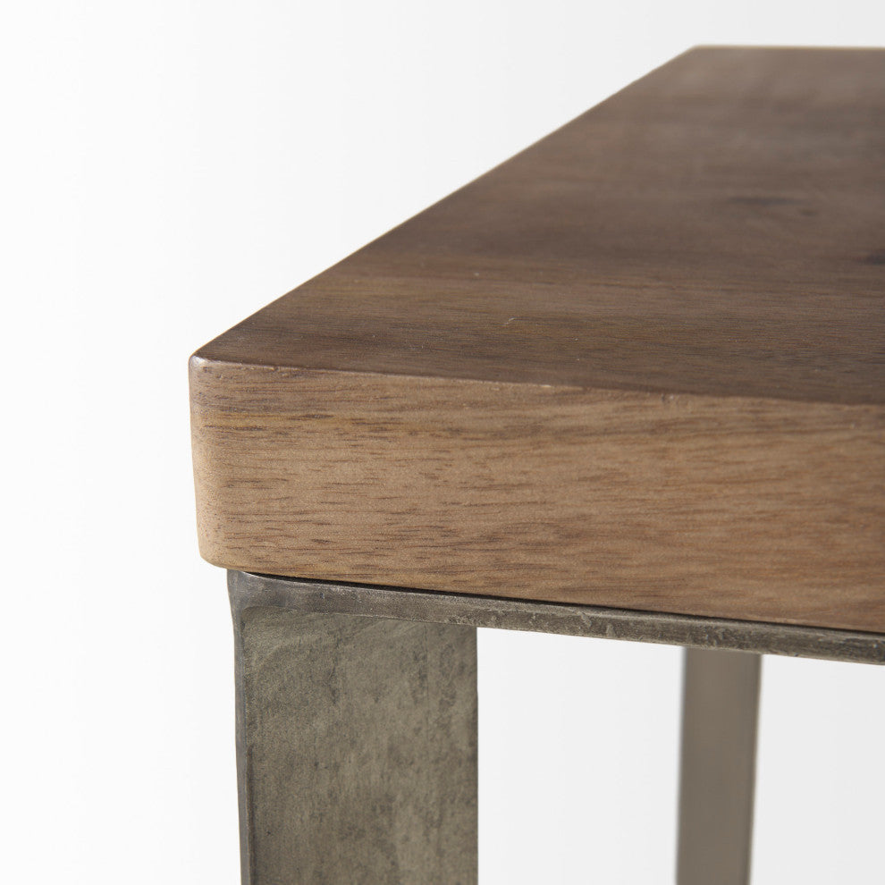 Faye 2-Piece Medium Brown Wood With Metal Base Accent Table Set