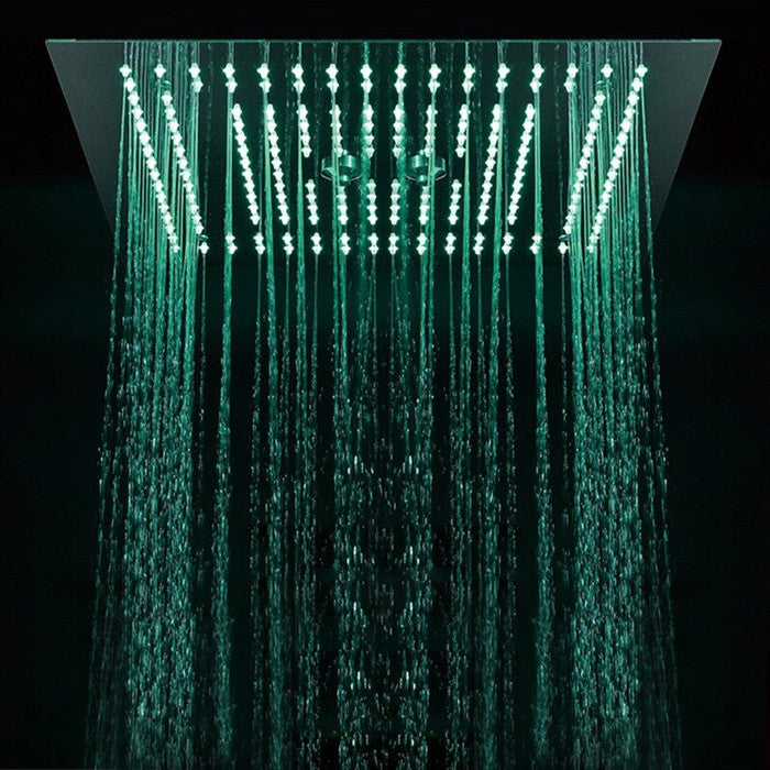 Led 16" Matte Black LED Remote Controlled Rainfall Shower System, 6 Body Jets