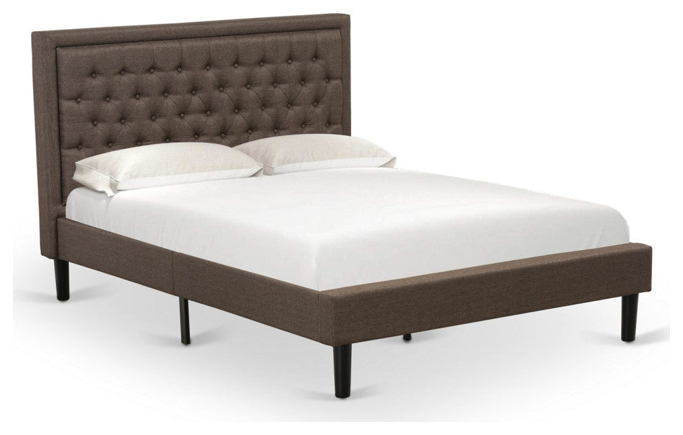 3Pc Bed Set, 1 Bed Frame Brown Padded, 2 Nightstand, Wooden Drawer