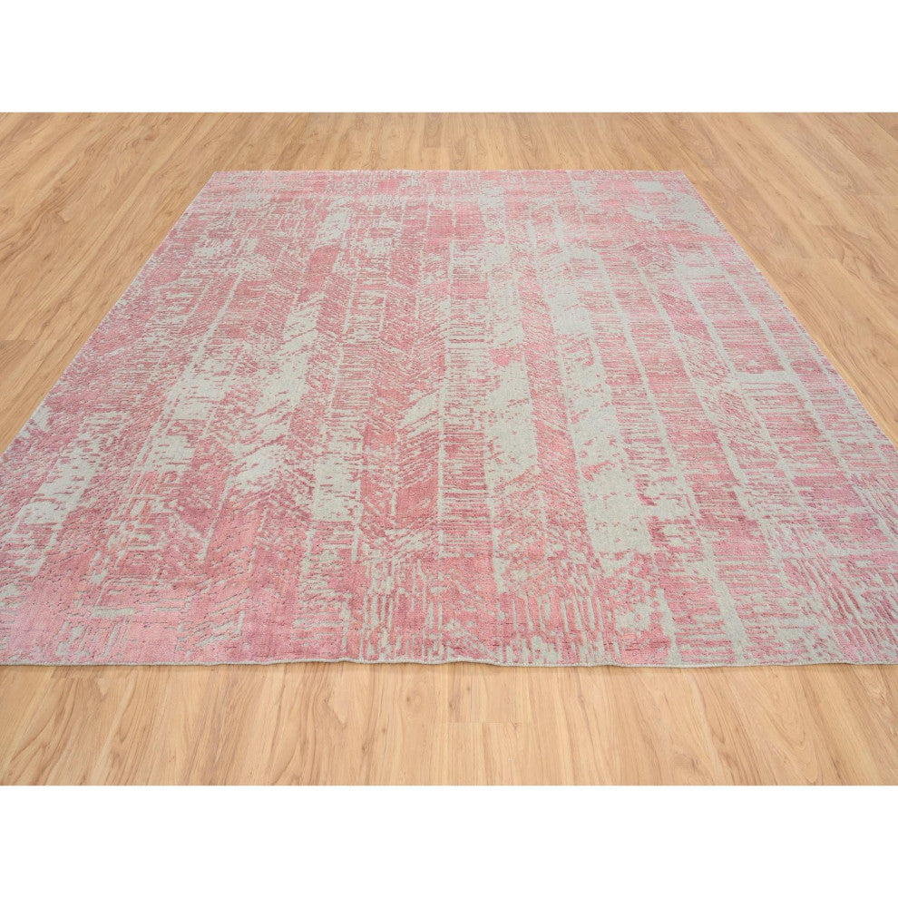 Rose Pink, Wool and Art Silk Jacquard Hand Loomed, Square Rug, 10'0"x10'2"