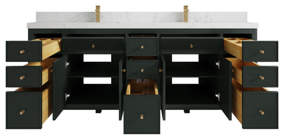 Sonoma 84 Double Sink Reeded Bath Vanity in Dark Forest Green 2" Empira White