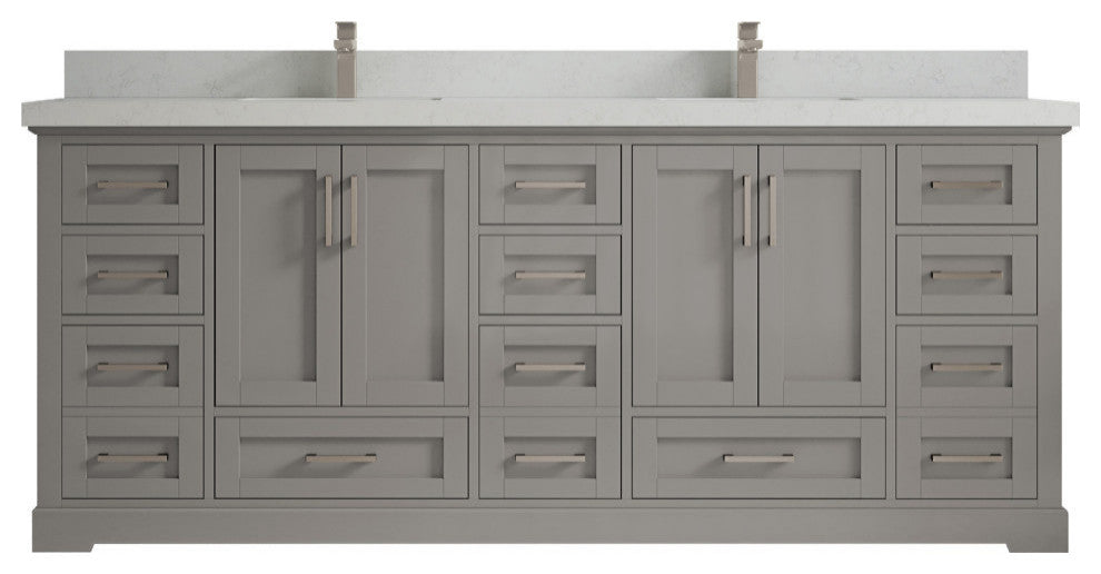 Boston 84 Double Sink Bath Vanity in Elephant Skin Gray 2" Carrara Quartz