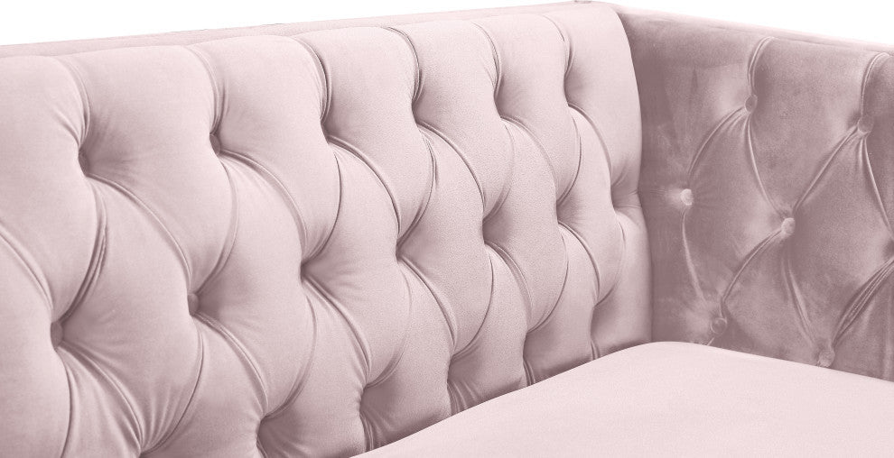 Michelle Fabric Upholstered Chair, Gold Iron Legs, Pink, Velvet, Sofa