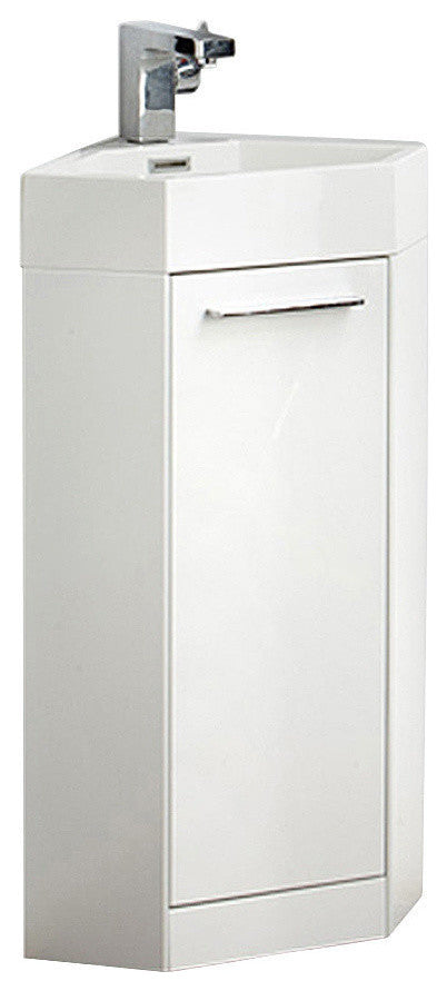 Coda 14" White Modern Corner Bathroom Vanity, Faucet FFT1040CH