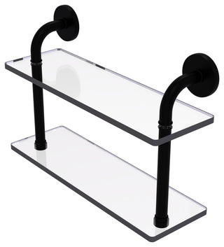 Remi 16" Two Tiered Glass Shelf, Matte Black