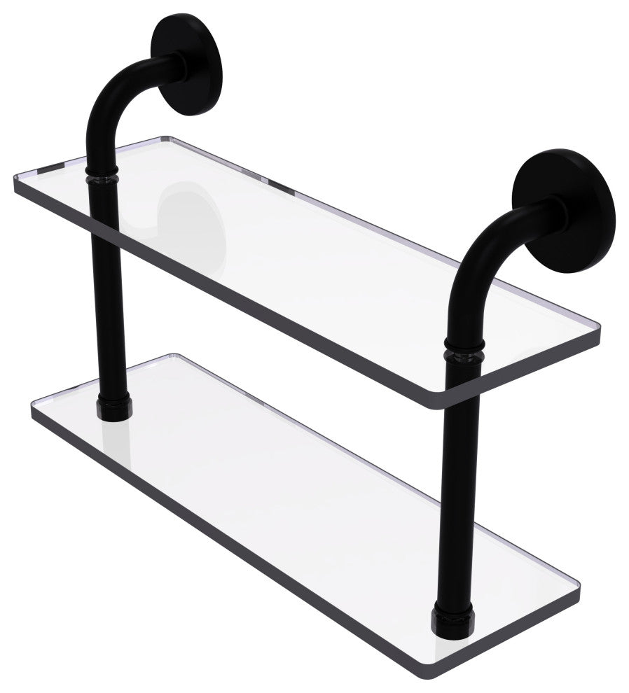 Remi 16" Two Tiered Glass Shelf, Matte Black