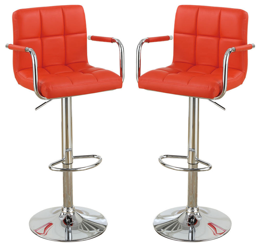Faux Leather Swivel Hydraulic Bar Stool w/Arms, Set of 2, Red