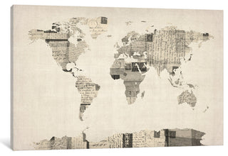 "Vintage Postcard World Map" Wrapped Canvas Print, 26x18x1.5