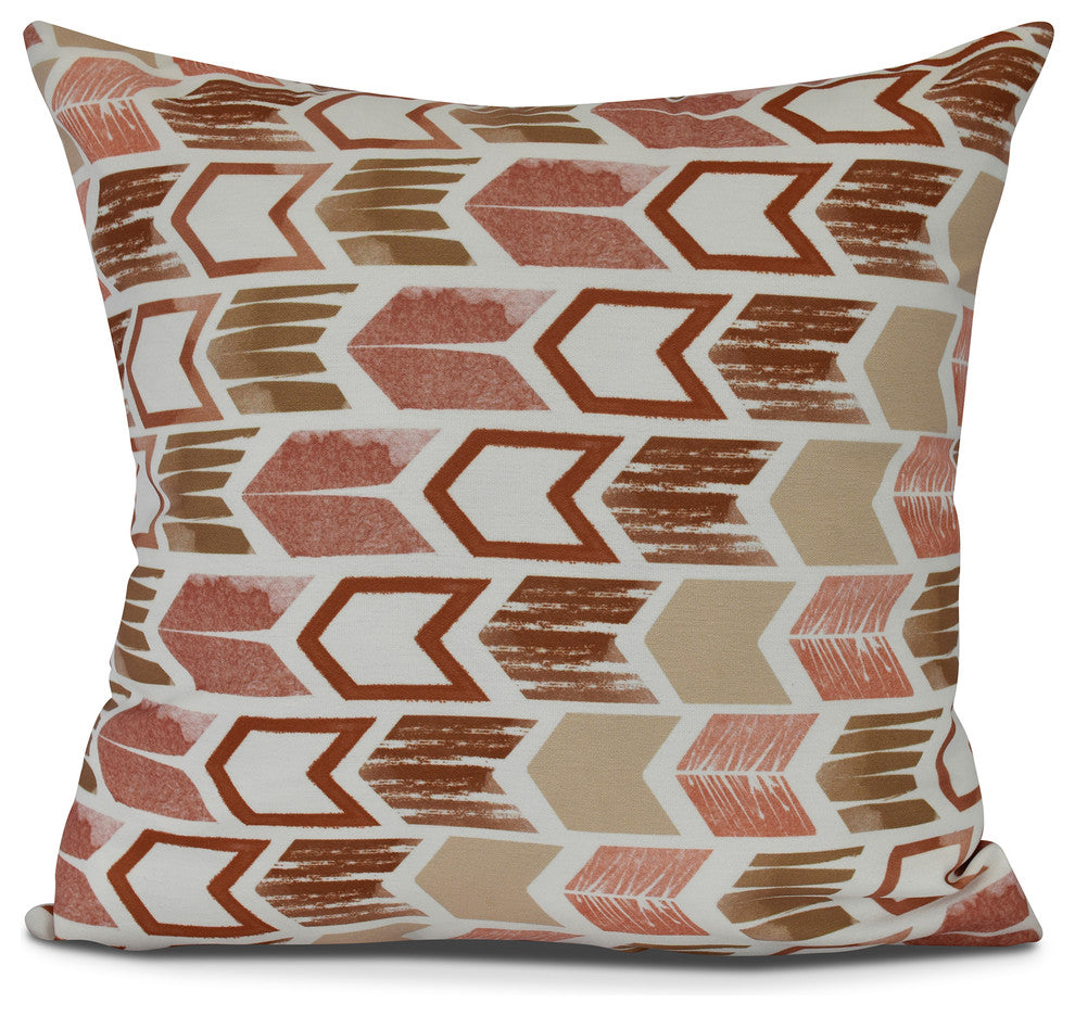 Arrow, Geometric Print Outdoor Pillow, Taupe, 18" x 18"
