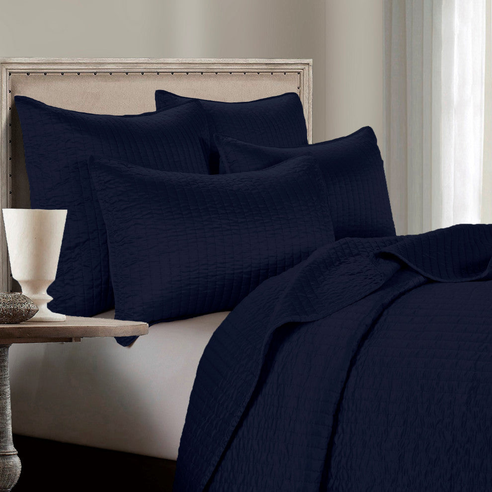 Satin Channel Quilt Set, 3 Piece, Navy Blue, King