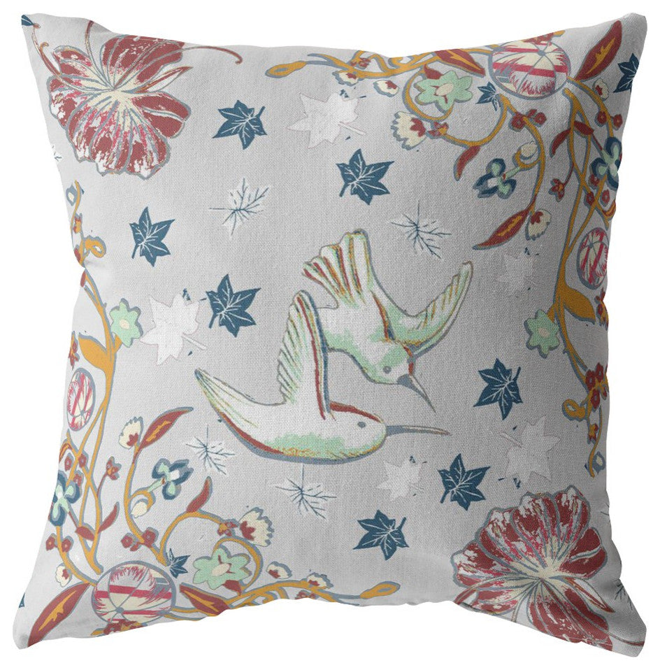 16" Gray Bird Decorative Suede Throw Pillow