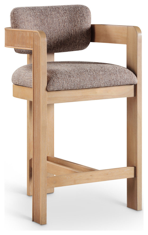 Sacha Upholstered Bar and Counter Stool, Brown, Linen Textured Fabric, Natural
