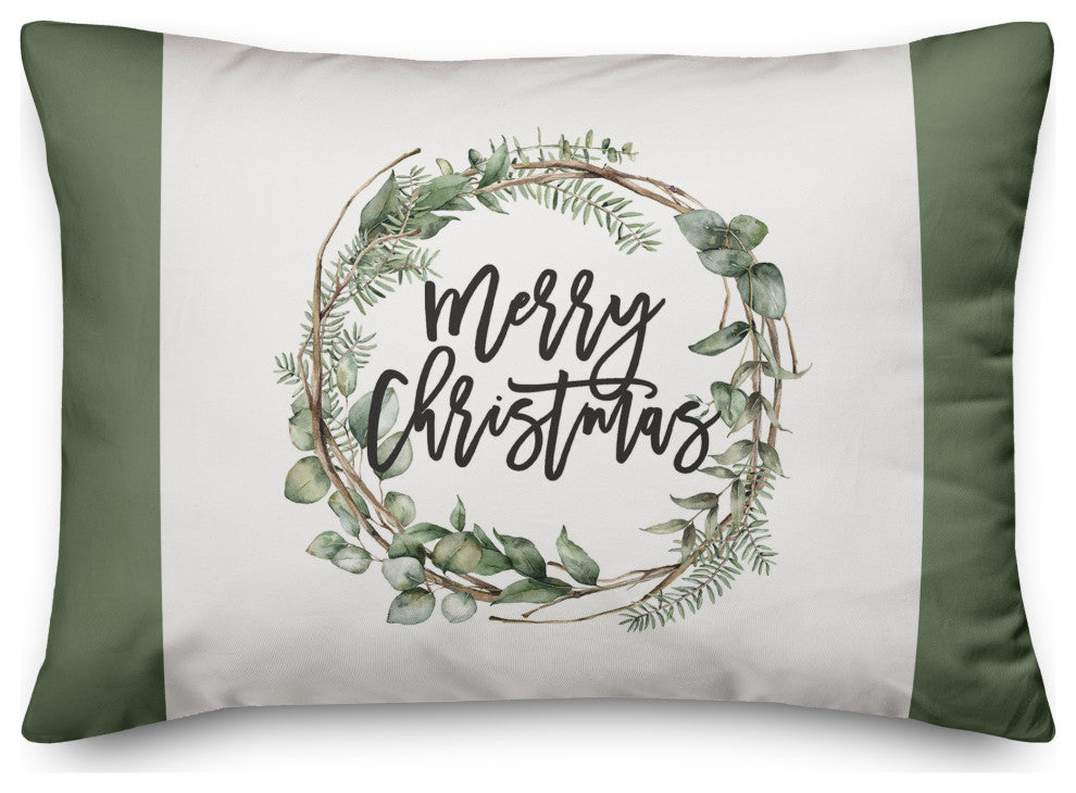 Merry Christmas Wreath 7 20x14 Spun Poly Pillow