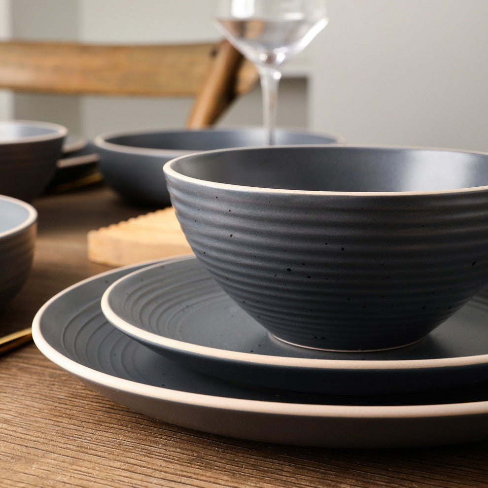 Stone Lain Lauren Stoneware 32 Piece Dinnerware Set, Charcoal