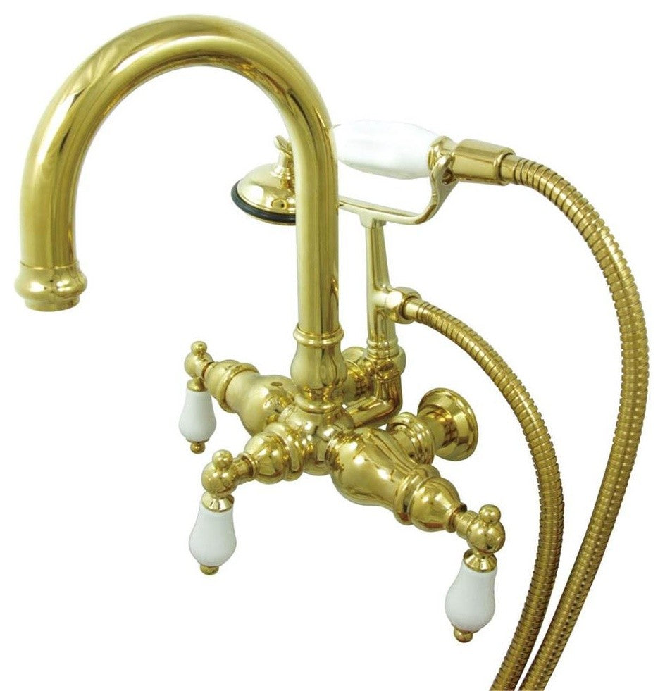 Polished Brass 3-3/8" Wall Mount Clawfoot Tub Filler with Hand Shower CC3017T2