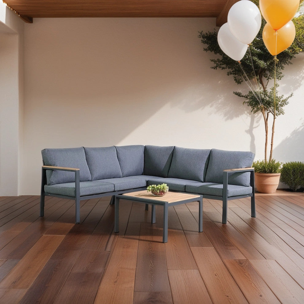 Rossio Outdoor Sectional Conversation Set ,Aluminum Frame,Teak Finish