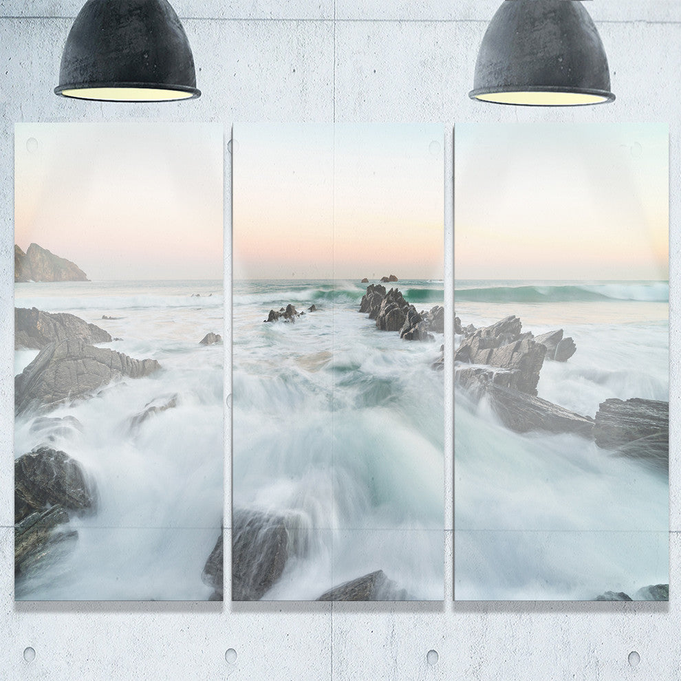 "Sunrise at the Bay of Biscay" Beach Metal Wall Art, 3 Panels, 36"x28"