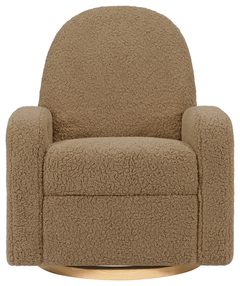 Nami Electronic Recliner and Swivel Glider Recliner, Boucle With USB port, Cortado Shearling With Light Wood Base