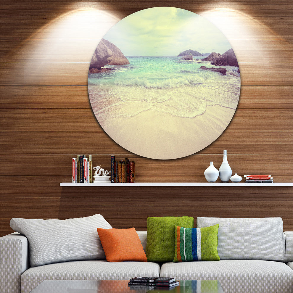 Vintage Style Seashore Thailand, Seascape Round Metal Wall Art, 11"