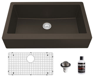 Karran Retrofit Farmhouse Quartz 34" Single Bowl Sink Kit, Brown