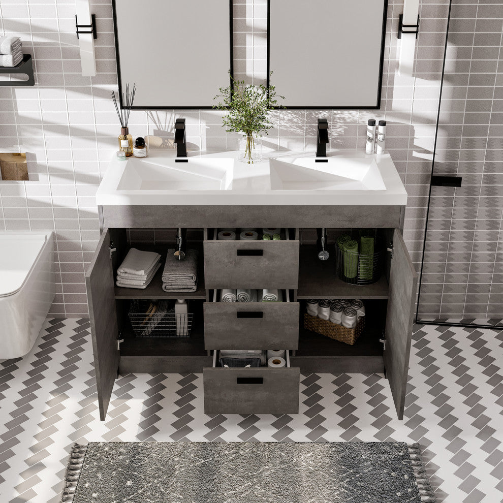 Eviva Lugano 48" Cement Gray Modern Double Sink Bathroom Vanity