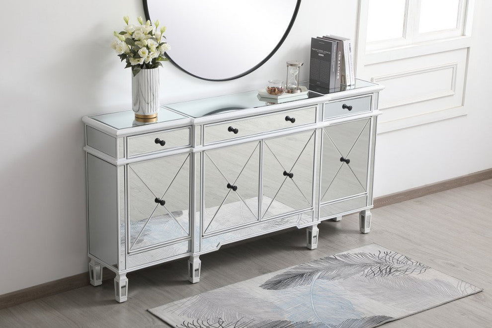 Calum 72" Mirrored Credenza, Antique White