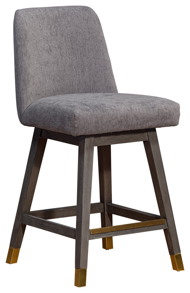 Amalie Swivel Counter Stool in Grey Oak Wood Finish with Mocha Fabric